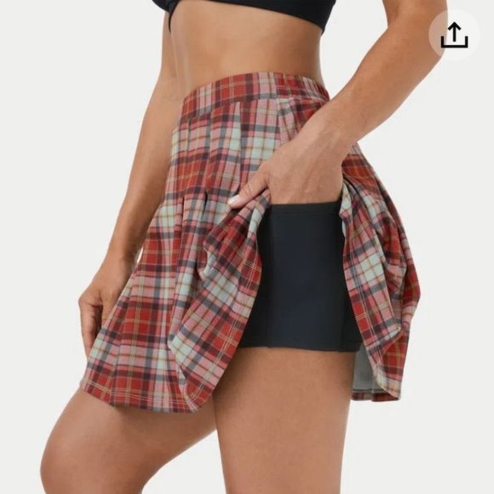HALARA PLAID MINI SKIRT BUILT IN SHORTS SMALL